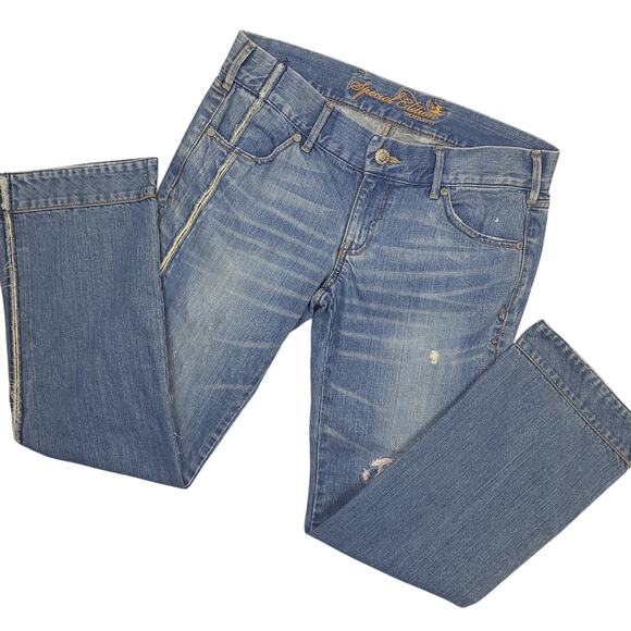 Old Navy Jeans Womens 10 Blue Denim Bootcut Special Edition Distressed Vtg Y2k - Picture 1 of 16